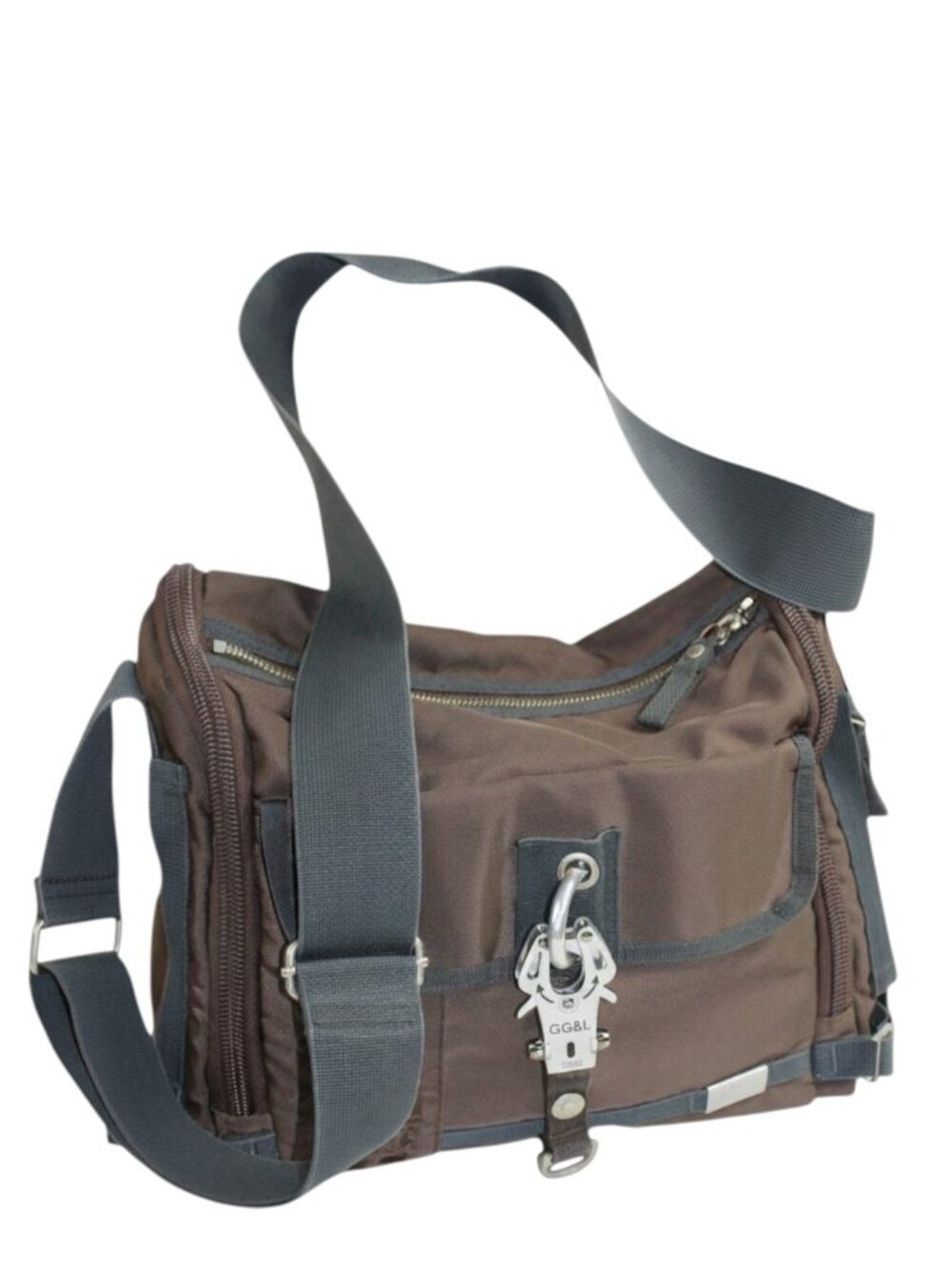 George Gina & Lucy Mr. Postman Brown Nylon Gray Canvas Messenger Satchel - Picture 4 of 9